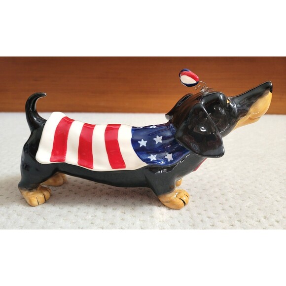 EUC BLUE SKY CLAYWORKS Heather Goldminc PATRIOTIC Flag BLACK DACHSHUND - Picture 5 of 10